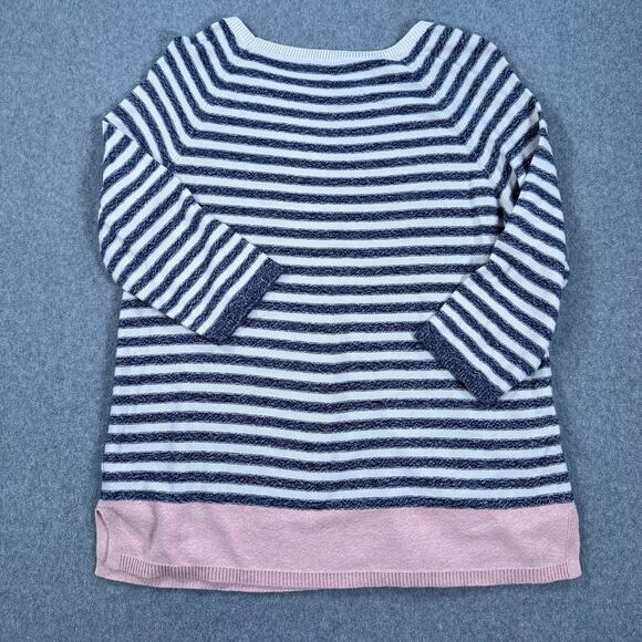 Talbots Striped Pullover Sweater Womens 1X Navy Blue/Pink 3/4 Sleeve Linen Blend - Picture 8 of 8